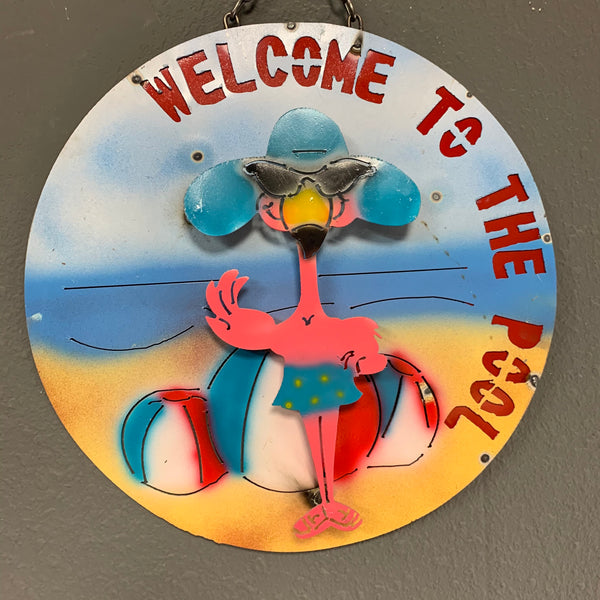 15" WELCOME TO THE POOL METAL SIGN WALL DISC ART WESTERN HOME DECOR BRAND NEW