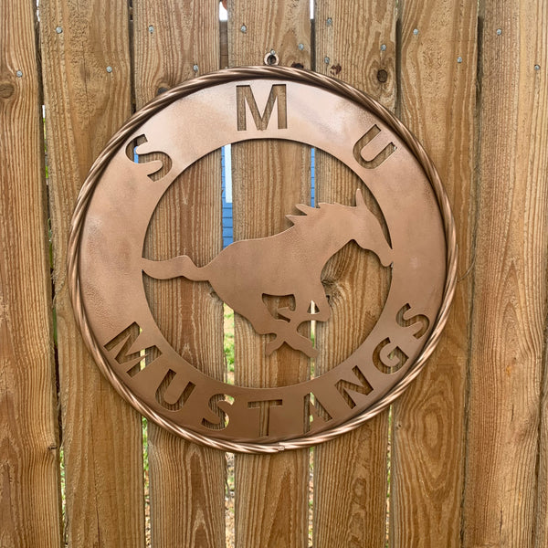 SMU MUSTANGS HAMMERED COPPER METAL CUSTOM VINTAGE CRAFT WALL ART TEAM SIGN HANDMADE