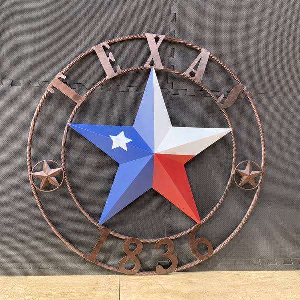 1836 TEXAS FLAG STAR RED WHITE BLUE TWISTED BRONZE RING WESTERN HOME DECOR HANDMADE NEW