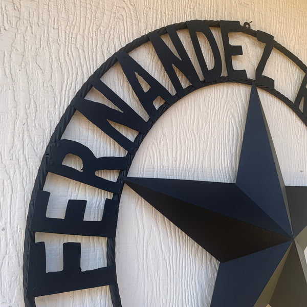 FERNANDEZ RANCH STYLE YOUR CUSTOM NAME STAR BARN STAR METAL LONE STAR WESTERN HOME DECOR RUSTIC BLACK HANDMADE 24",32",36",50"