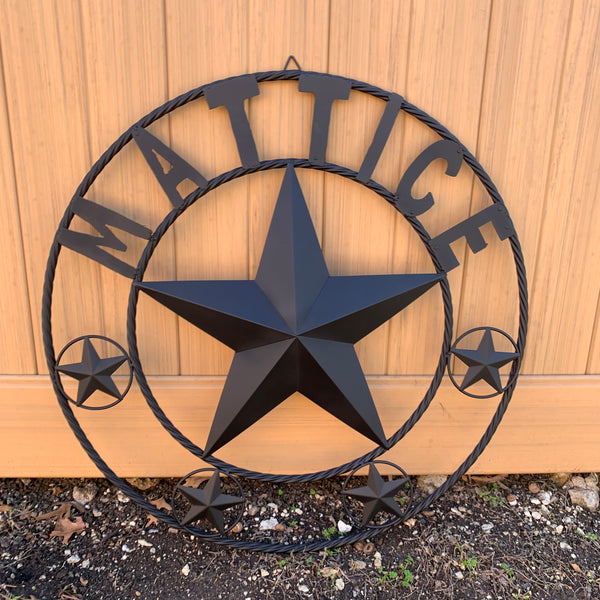 MATTICE STYLE BLACK STAR YOUR CUSTOM NAME BARN METAL STAR 3d TWISTED ROPE RING WESTERN HOME DECOR HANDMADE 24",32",36",50"