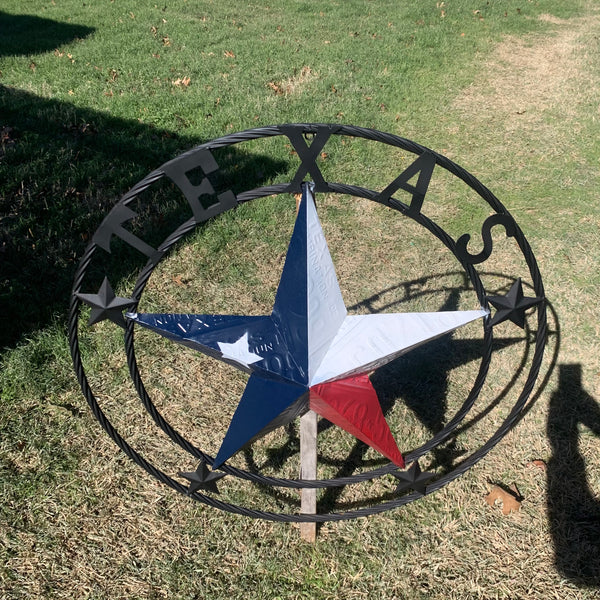 TEXAS LICENSE PLATE BARN STAR METAL LONE STAR TWISTED BLACK RING & LETTERS WESTERN HOME DECOR HANDMADE NEW