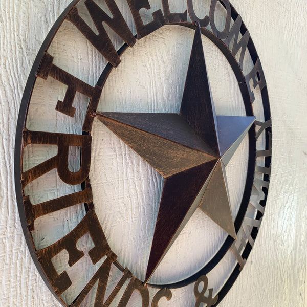 WELCOME FRIENDS FAMILY BARN METAL STAR WALL ART WESTERN HOME DECOR HANDMADE NEW