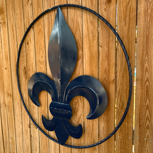 #EH10764 NAVY BLUE 24",36" FLEUR DE LIS METAL WALL ART SIGN WESTERN HOME DECOR HANDMADE NEW