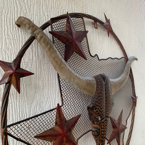 24" LONGHORNS & STARS METAL WALL ART SCULPTURE WESTERN HOME DECOR HANDMADE NEW