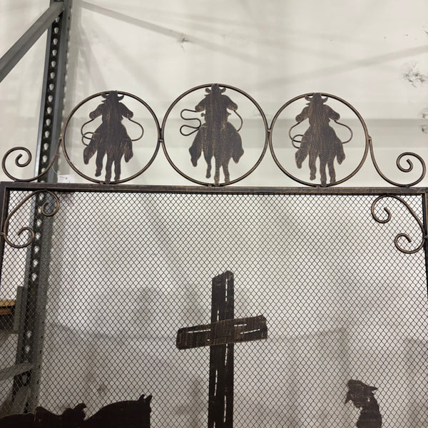 PRAYING COWBOY CHURCH METAL FIREPLACE SCREEN 39" X 34" WESTERN HOME DECOR HANDMADE #EH80004