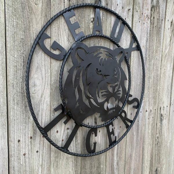 GEAUX TIGERS BLACK CUSTOM METAL VINTAGE CRAFT SIGN TEAM HANDMADE