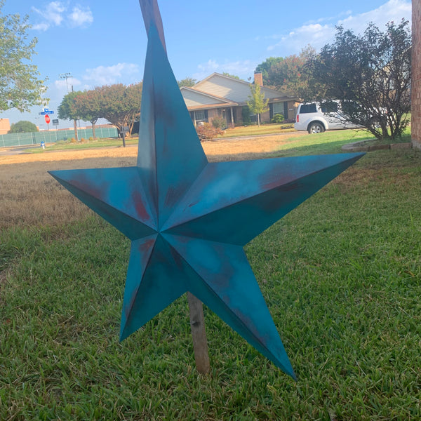 #EH10540 TURQUOISE DISTRESSED TWO TONE BARN STAR METAL ART WESTERN HOME DECOR HANDMADE NEW