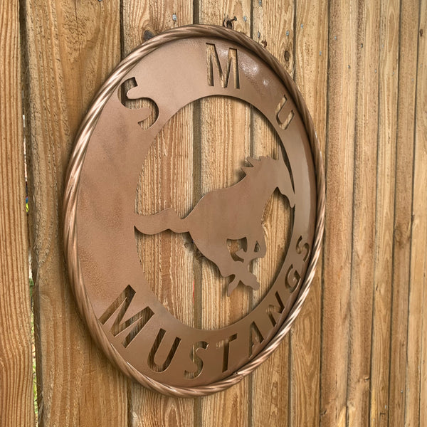 SMU MUSTANGS HAMMERED COPPER METAL CUSTOM VINTAGE CRAFT WALL ART TEAM SIGN HANDMADE