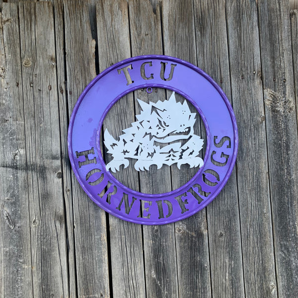 18",24",32" TCU HORNED FROGS CUSTOM METAL VINTAGE CRAFT TEAM SIGN WESTERN HOME DECOR HANDMADE