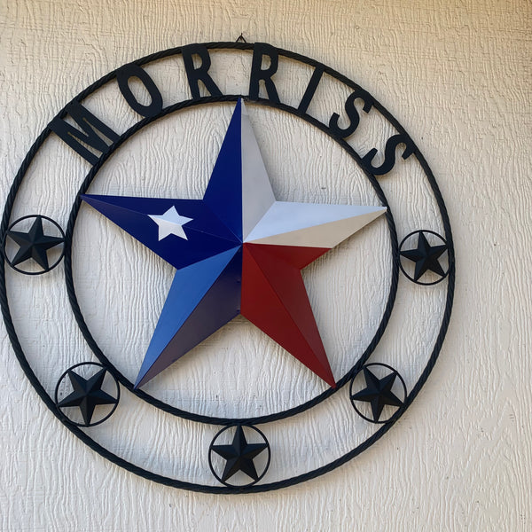 MORRISS TEXAS FLAG STYLE CUSTOM NAME STAR TWISTED ROPE BLACK RING WESTERN HOME DECOR HANDMADE