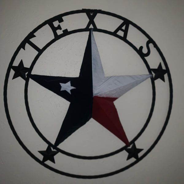 TEXAS LICENSE PLATE BARN STAR METAL LONE STAR TWISTED BLACK RING & LETTERS WESTERN HOME DECOR HANDMADE NEW