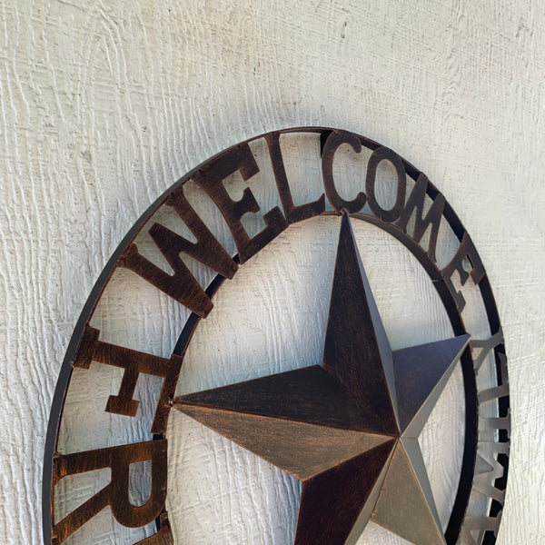 WELCOME FRIENDS FAMILY BARN METAL STAR WALL ART WESTERN HOME DECOR HANDMADE NEW