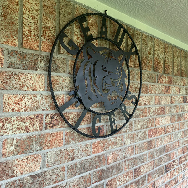 GEAUX TIGERS BLACK CUSTOM METAL VINTAGE CRAFT SIGN TEAM HANDMADE