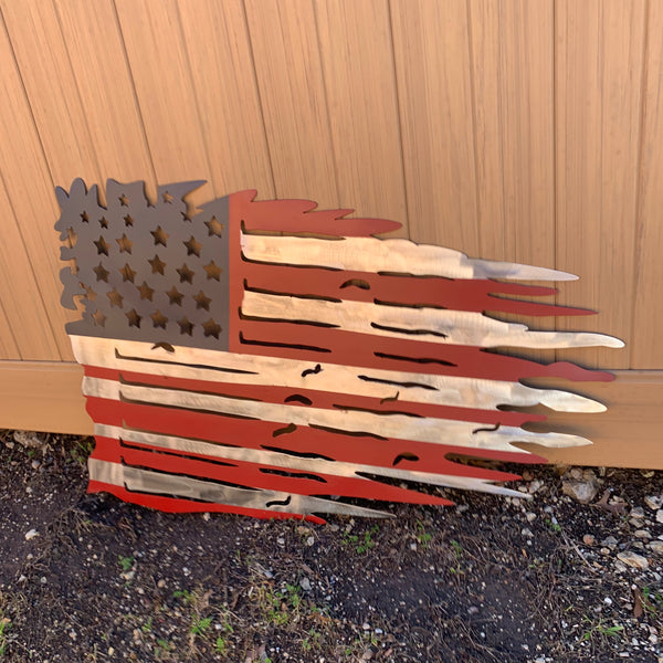 USA TATTERED AMERICAN FLAG METAL WALL ART WESTERN HOME DECOR HANDMADE NEW