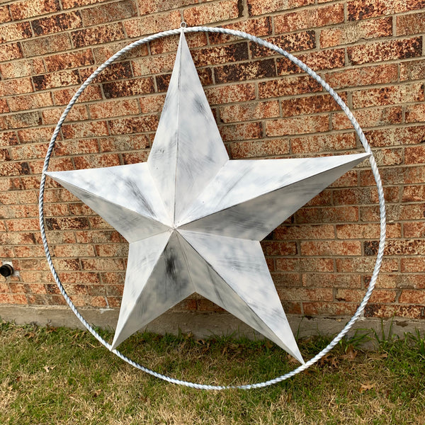 5 FOOT WHITE DISTRESSED STAR TWO TONE TEXTURE BARN STAR METAL LONESTAR TWISTED ROPE RING WESTERN HOME DECOR HANDMADE NEW