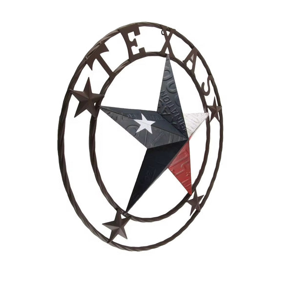 #EH10350 TEXAS LICENSE PLATE BARN STAR METAL LONE STAR TWISTED BROWN RING WESTERN HOME DECOR HANDMADE NEW