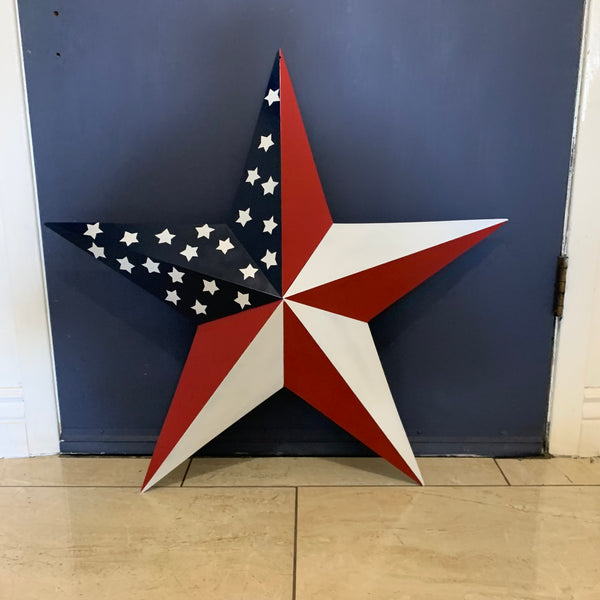 USA FLAG STAR STYLE# 5 RED WHITE & BLUE AMERICANA METAL BARN STAR WALL ART HANDMADE TO ORDER NEW