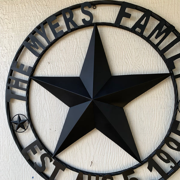 MYERS STYLE YOUR CUSTOM NAME STAR BARN STAR METAL LONE STAR WESTERN HOME DECOR RUSTIC BLACK HANDMADE 24",32",36",50"