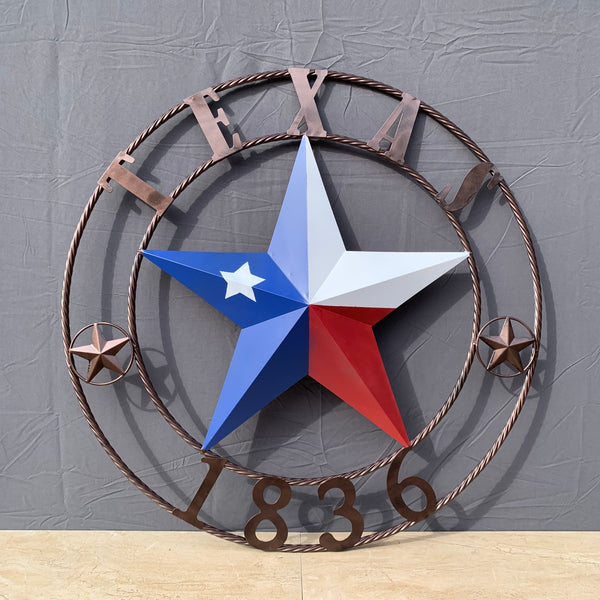 1836 TEXAS FLAG STAR RED WHITE BLUE TWISTED BRONZE RING WESTERN HOME DECOR HANDMADE NEW