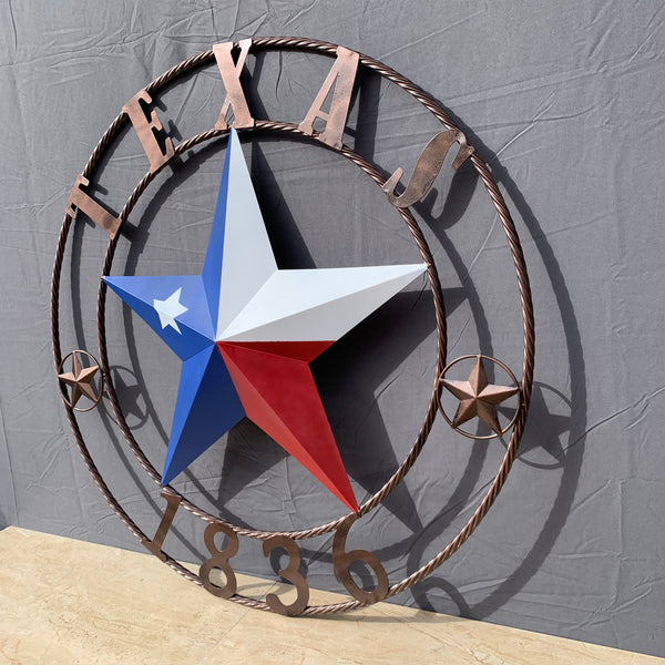 1836 TEXAS FLAG STAR RED WHITE BLUE TWISTED BRONZE RING WESTERN HOME DECOR HANDMADE NEW