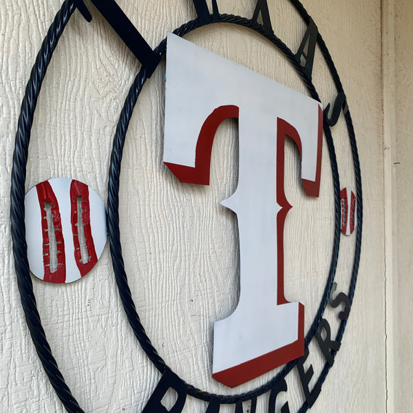 TEXAS RANGERS CUSTOM METAL VINTAGE CRAFT TEAM SIGN WHITE & RED & NAVY BLUE RING HANDMADE