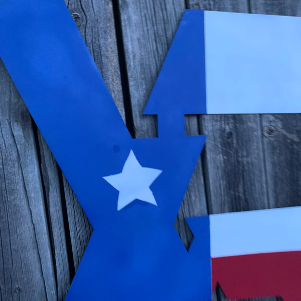 #EH11299 CUSTOM NAME XR ROOFING STYLE SIGN RED,WHITE & BLUE TEXAS FLAG LOGO HANDMADE
