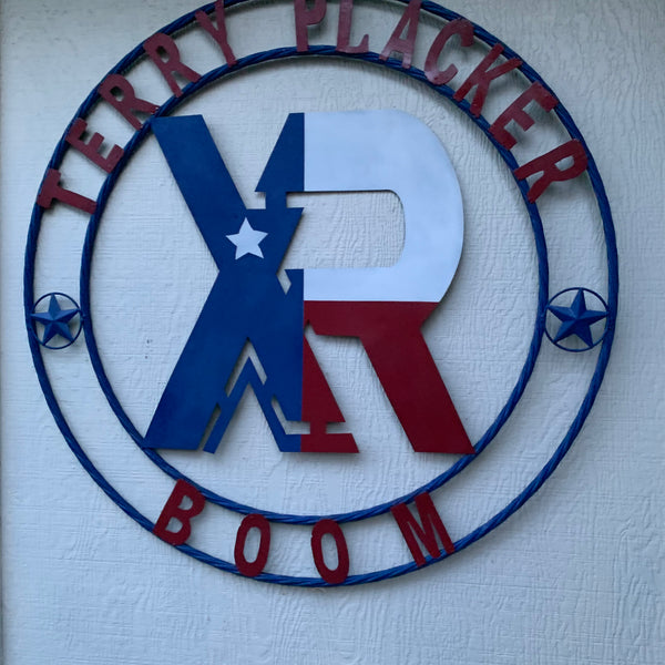 #EH11299 CUSTOM NAME XR ROOFING STYLE SIGN RED,WHITE & BLUE TEXAS FLAG LOGO HANDMADE