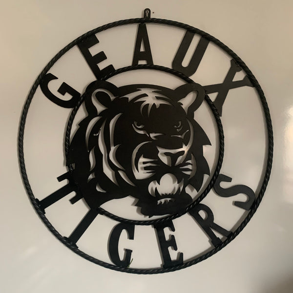 GEAUX TIGERS BLACK CUSTOM METAL VINTAGE CRAFT SIGN TEAM HANDMADE