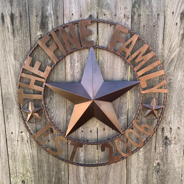 FINE FAMILY STYLE YOUR CUSTOM NAME STAR BARN STAR METAL LONE STAR WESTERN HOME DECOR RUSTIC BRONZE HANDMADE 24",32",36",50"