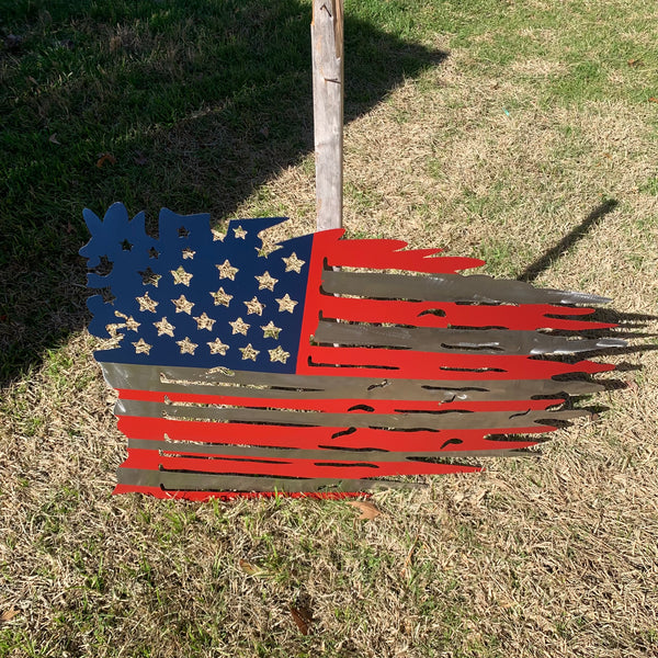 USA TATTERED AMERICAN FLAG METAL WALL ART WESTERN HOME DECOR HANDMADE NEW