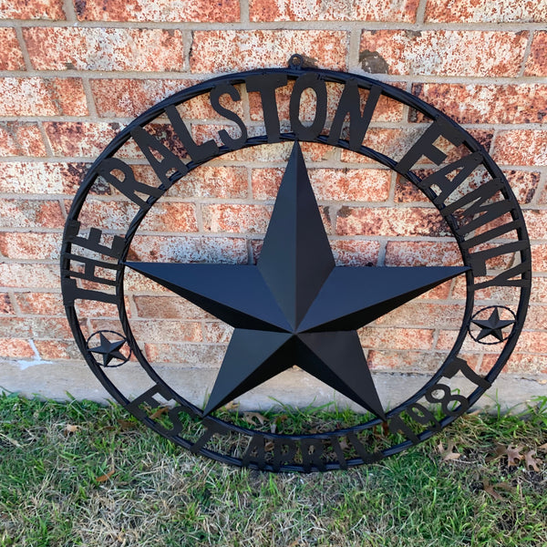 RALSTON FAMILY STYLE CUSTOM NAME STAR BARN METAL STAR 3d TWISTED ROPE RING WESTERN HOME DECOR RUSTIC BLACK HANDMADE 24",32",36",50"