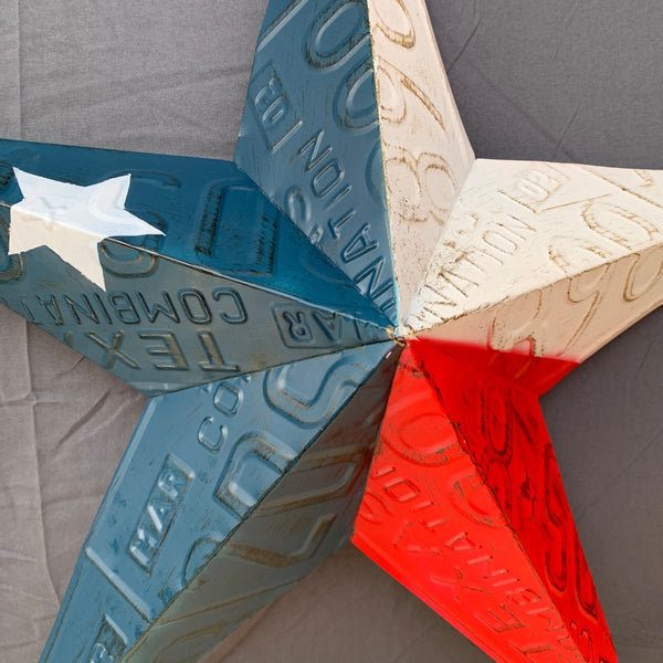 TEXAS LICENSE PLATE STAR RED WHITE & BLUE BARN METAL LONE STAR WESTERN HOME DECOR HANDMADE NEW 12",16",24",32",36"