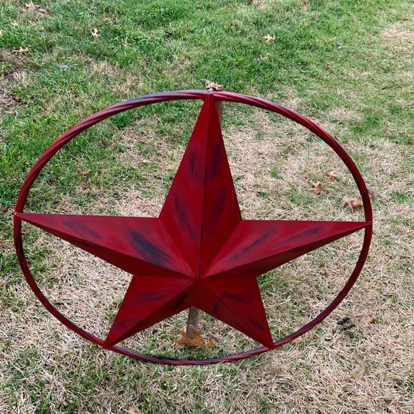 RED DISTRESSED STAR TWO TONE TEXTURE BARN STAR METAL LONESTAR TWISTED ROPE RING WESTERN HOME DECOR HANDMADE NEW