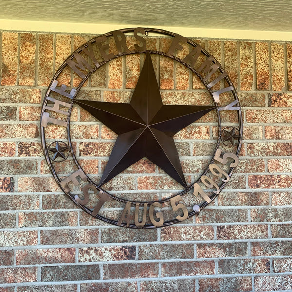 MYERS STYLE YOUR CUSTOM NAME STAR BARN STAR METAL LONE STAR WESTERN HOME DECOR RUSTIC BLACK HANDMADE 24",32",36",50"