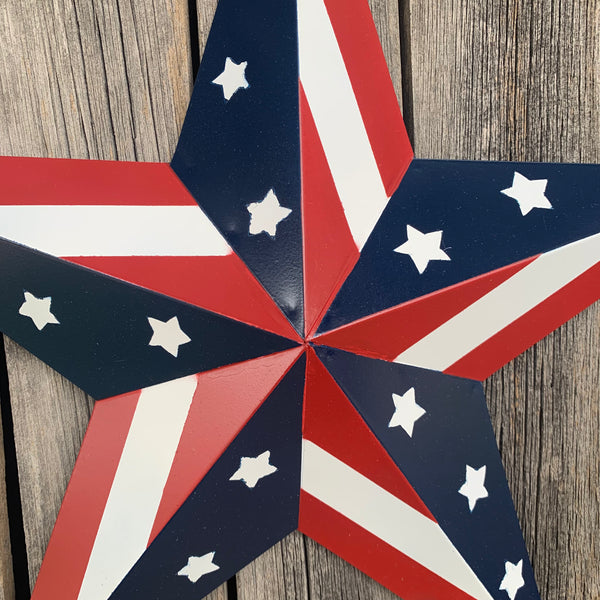 #EH11753 USA BARN STAR AMERICAN FLAG STAR RED WHITE & BLUE METAL STAR HANDMADE NEW 12",24",30"