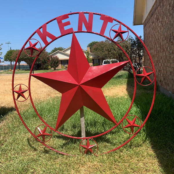 KENT STYLE YOUR CUSTOM STAR METAL NAME RUSTIC BURGUNDY RED CUSTOM 3d STAR METAL NAME BARN STAR TWISTED ROPE RING DESIGN METAL WALL ART HOME DECOR ANY SIZE