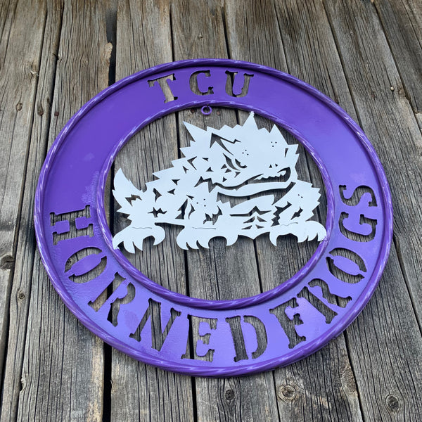 18",24",32" TCU HORNED FROGS CUSTOM METAL VINTAGE CRAFT TEAM SIGN WESTERN HOME DECOR HANDMADE
