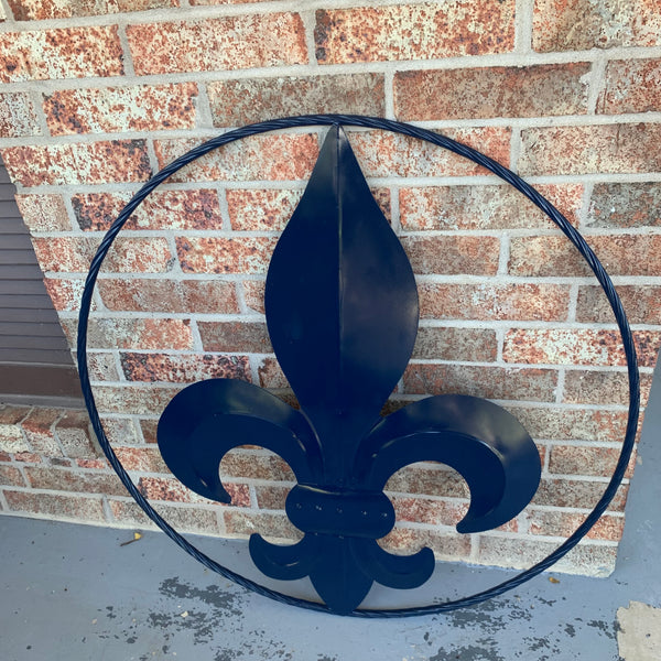 #EH10764 NAVY BLUE 24",36" FLEUR DE LIS METAL WALL ART SIGN WESTERN HOME DECOR HANDMADE NEW