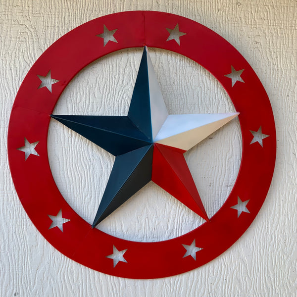 24" WIDE BAND RING BARN STAR METAL LONE STAR 3d WALL ART WESTERN HOME DECOR HANDMADE NEW #EH12758