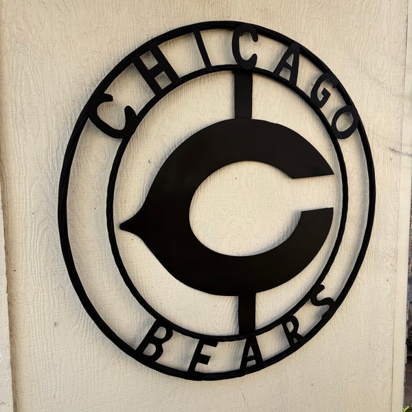 CHICAGO BEARS CUSTOM METAL VINTAGE CRAFT SIGN TEAM RISTIC BLACK HANDMADE