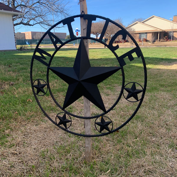 MATTICE STYLE BLACK STAR YOUR CUSTOM NAME BARN METAL STAR 3d TWISTED ROPE RING WESTERN HOME DECOR HANDMADE 24",32",36",50"
