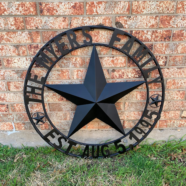 MYERS STYLE YOUR CUSTOM NAME STAR BARN STAR METAL LONE STAR WESTERN HOME DECOR RUSTIC BLACK HANDMADE 24",32",36",50"