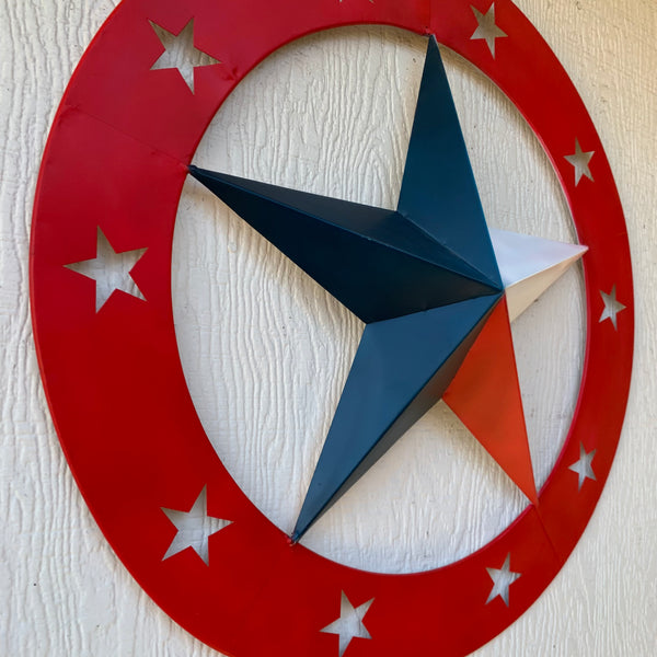 24" WIDE BAND RING BARN STAR METAL LONE STAR 3d WALL ART WESTERN HOME DECOR HANDMADE NEW #EH12758