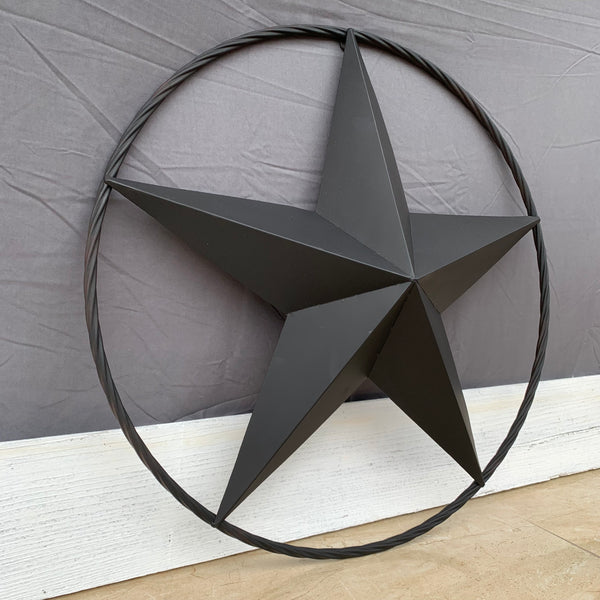 RUSTIC BLACK BARN STAR METAL LONE STAR 3d TWISTED ROPE RING WESTERN HOME DECOR HANDMADE NEW 12",16",24",32",36"-#EH10608