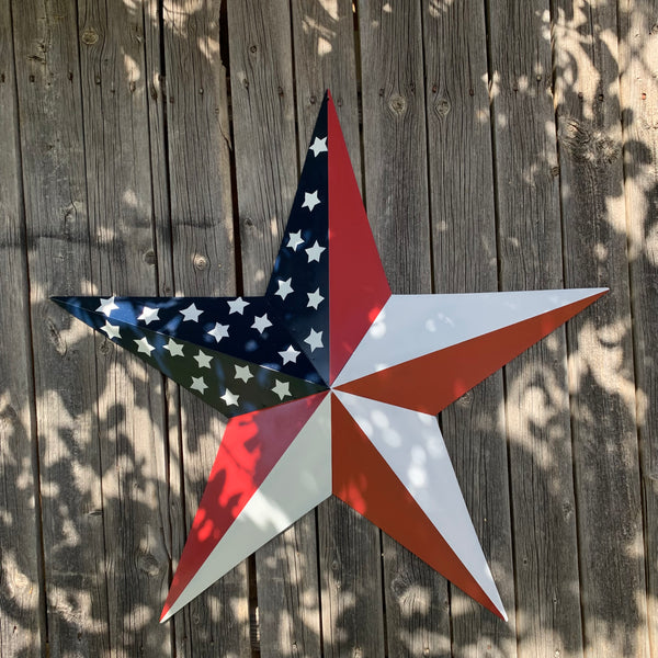 USA FLAG STAR STYLE# 5 RED WHITE & BLUE AMERICANA METAL BARN STAR WALL ART HANDMADE TO ORDER NEW