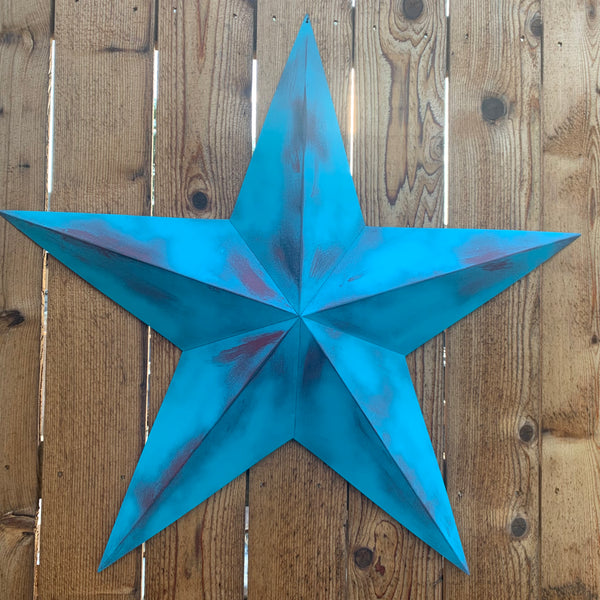 #EH10540 TURQUOISE DISTRESSED TWO TONE BARN STAR METAL ART WESTERN HOME DECOR HANDMADE NEW