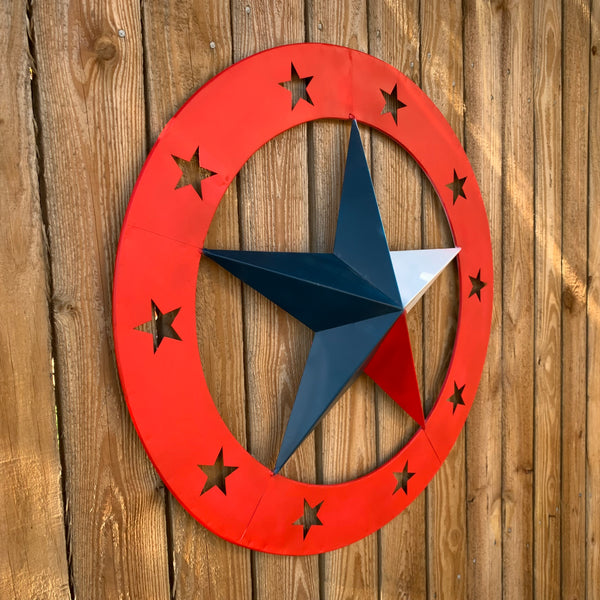 24" WIDE BAND RING BARN STAR METAL LONE STAR 3d WALL ART WESTERN HOME DECOR HANDMADE NEW #EH12758