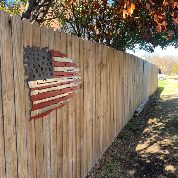 USA TATTERED AMERICAN FLAG METAL WALL ART WESTERN HOME DECOR HANDMADE NEW