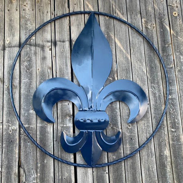 #EH10764 NAVY BLUE 24",36" FLEUR DE LIS METAL WALL ART SIGN WESTERN HOME DECOR HANDMADE NEW